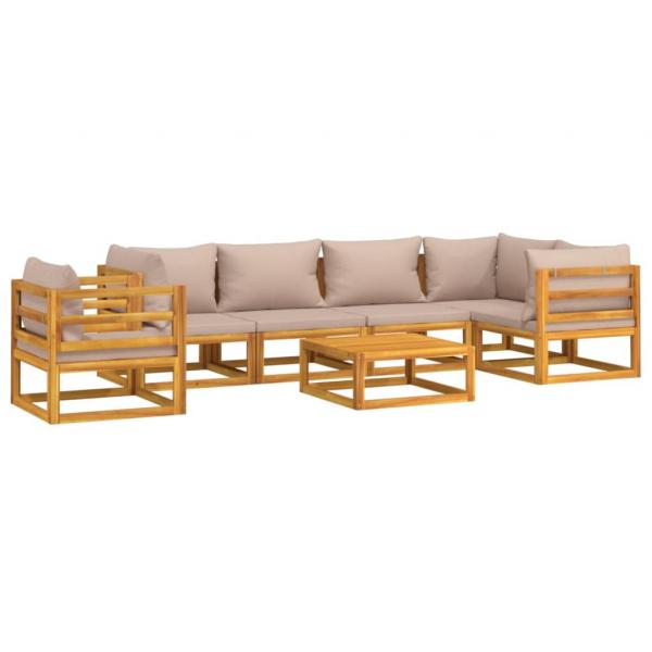 7-tlg. Garten-Lounge-Set mit Taupe Kissen Massivholz