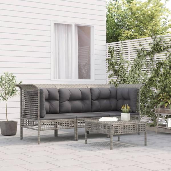 ARDEBO.de - 4-tlg. Garten-Lounge-Set mit Kissen Grau Poly Rattan