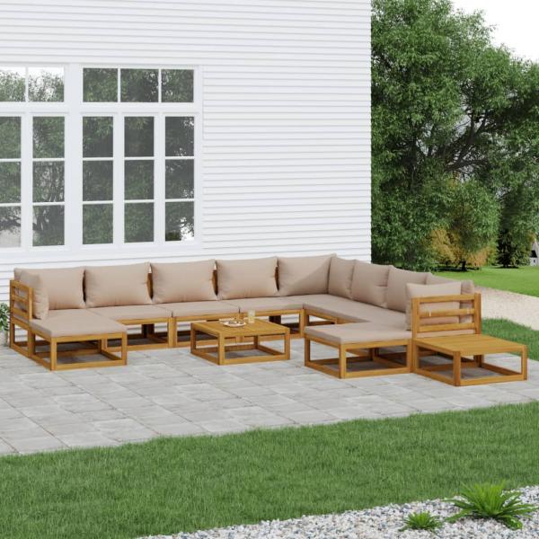 ARDEBO.de - 12-tlg. Garten-Lounge-Set mit Taupe Kissen Massivholz