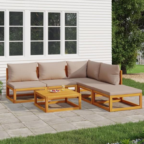 ARDEBO.de - 6-tlg. Garten-Lounge-Set mit Taupe Kissen Massivholz