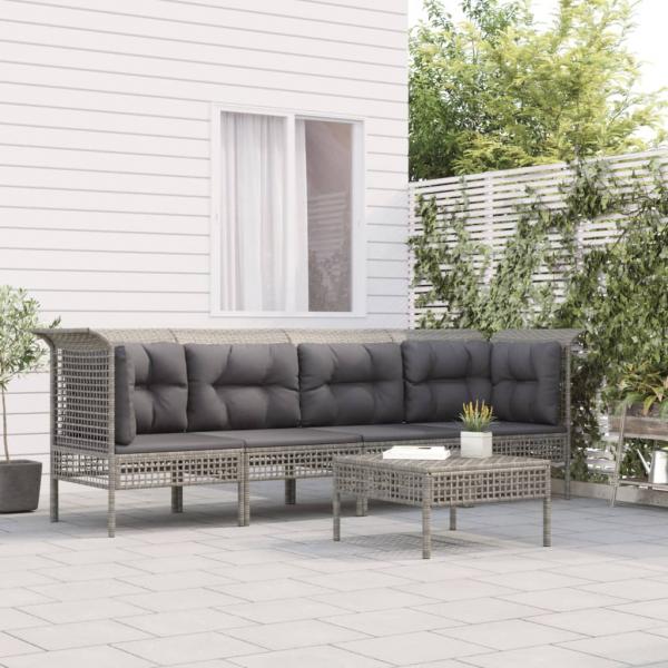 ARDEBO.de - 5-tlg. Garten-Lounge-Set mit Kissen Grau Poly Rattan