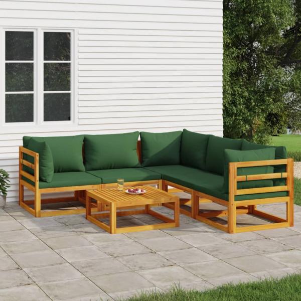 ARDEBO.de - 6-tlg. Garten-Lounge-Set mit Grünen Kissen Massivholz