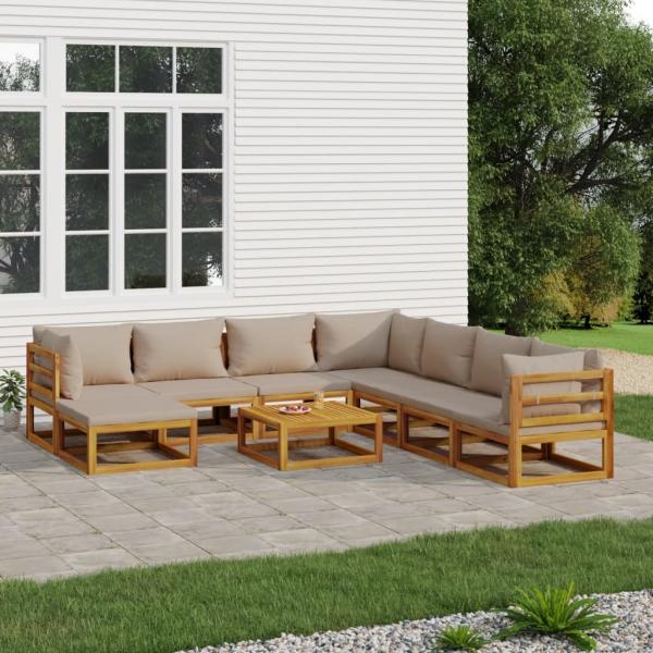 ARDEBO.de - 9-tlg. Garten-Lounge-Set mit Taupe Kissen Massivholz