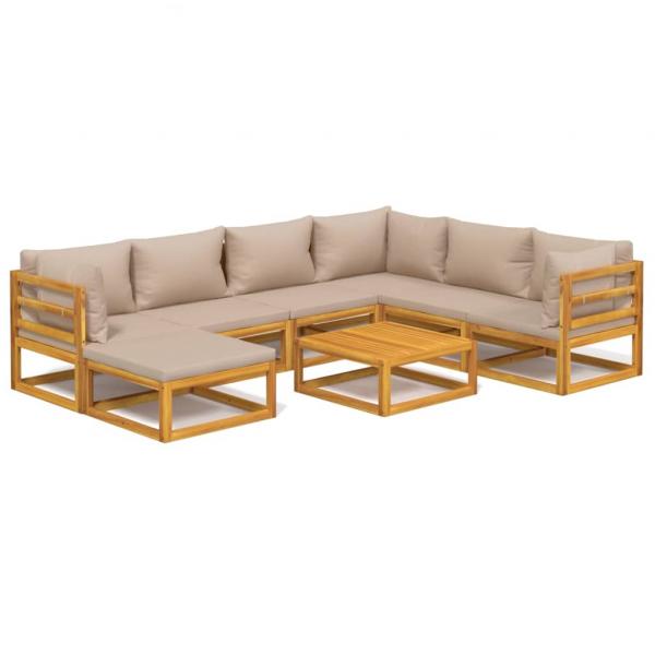 8-tlg. Garten-Lounge-Set mit Taupe Kissen Massivholz