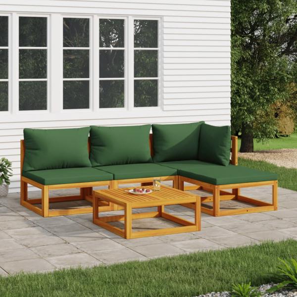 ARDEBO.de - 5-tlg. Garten-Lounge-Set mit Grünen Kissen Massivholz