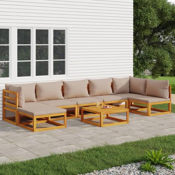 ARDEBO.de - 8-tlg. Garten-Lounge-Set mit Taupe Kissen Massivholz