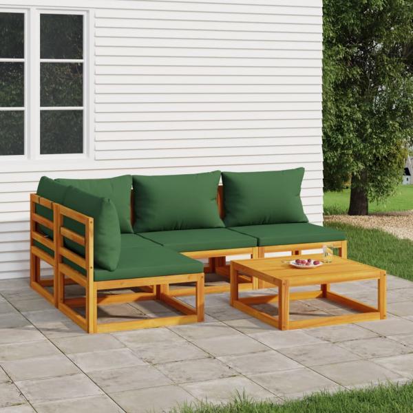 ARDEBO.de - 5-tlg. Garten-Lounge-Set mit Grünen Kissen Massivholz