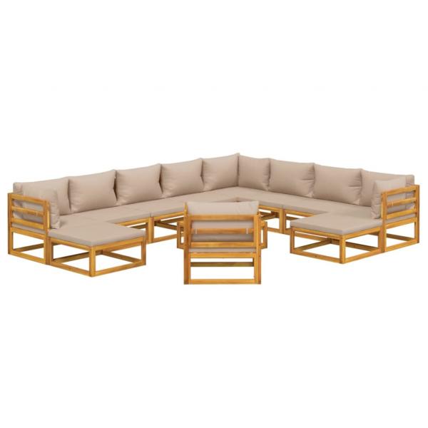 12-tlg. Garten-Lounge-Set mit Taupe Kissen Massivholz