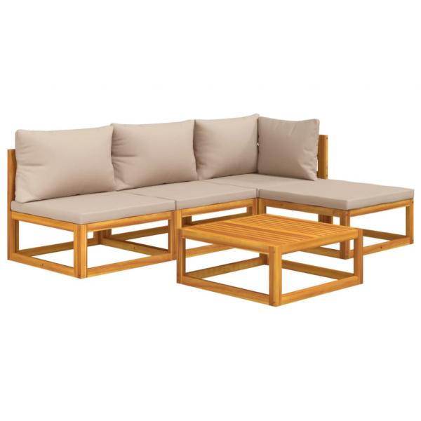 5-tlg. Garten-Lounge-Set mit Taupe Kissen Massivholz