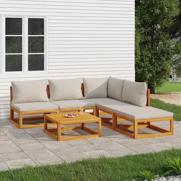 ARDEBO.de - 6-tlg. Garten-Lounge-Set mit Hellgrauen Kissen Massivholz