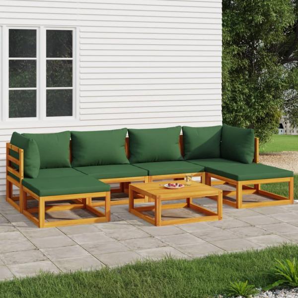 ARDEBO.de - 7-tlg. Garten-Lounge-Set mit Grünen Kissen Massivholz