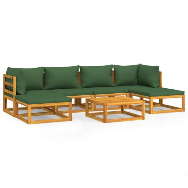 7-tlg. Garten-Lounge-Set mit Grünen Kissen Massivholz