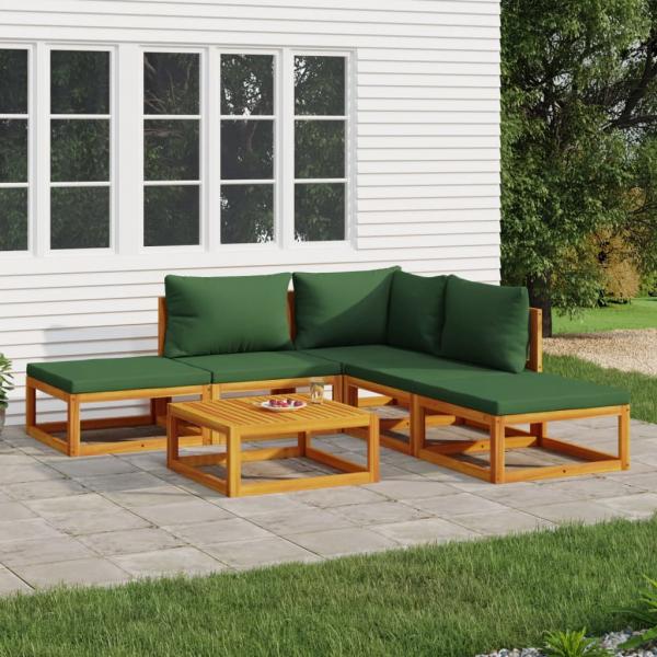 ARDEBO.de - 6-tlg. Garten-Lounge-Set mit Grünen Kissen Massivholz