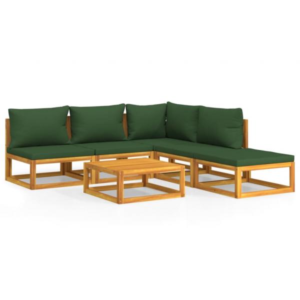 6-tlg. Garten-Lounge-Set mit Grünen Kissen Massivholz