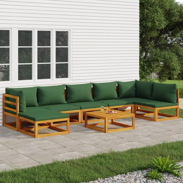 ARDEBO.de - 8-tlg. Garten-Lounge-Set mit Grünen Kissen Massivholz