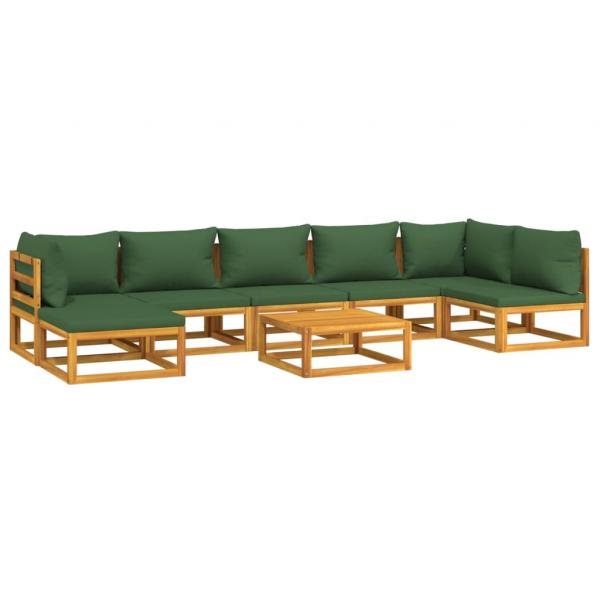 8-tlg. Garten-Lounge-Set mit Grünen Kissen Massivholz