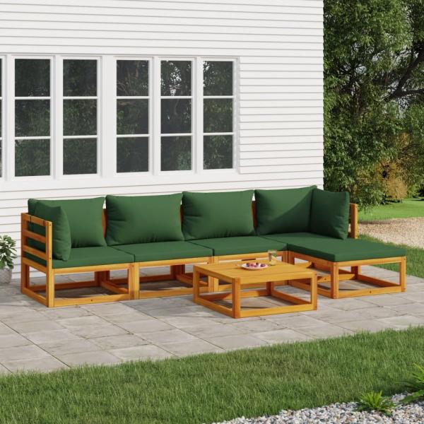 ARDEBO.de - 6-tlg. Garten-Lounge-Set mit Grünen Kissen Massivholz