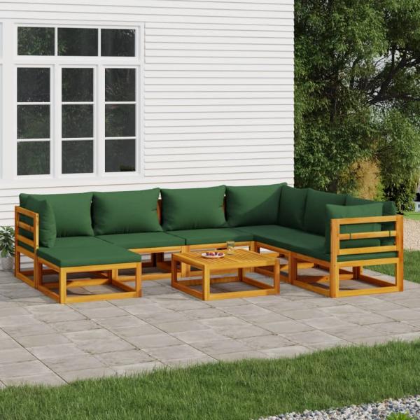 ARDEBO.de - 8-tlg. Garten-Lounge-Set mit Grünen Kissen Massivholz