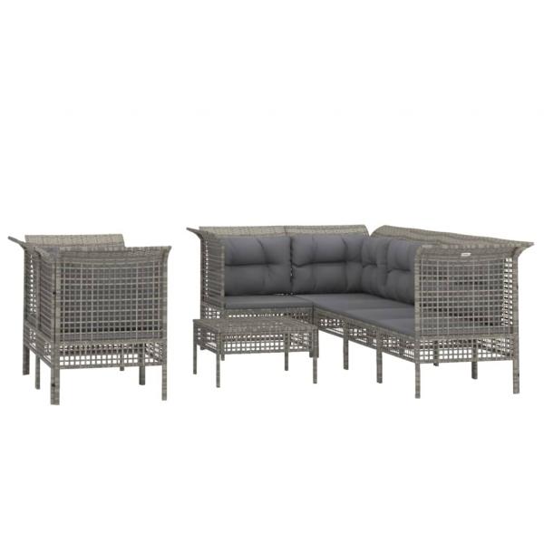 8-tlg. Garten-Lounge-Set mit Kissen Grau Poly Rattan