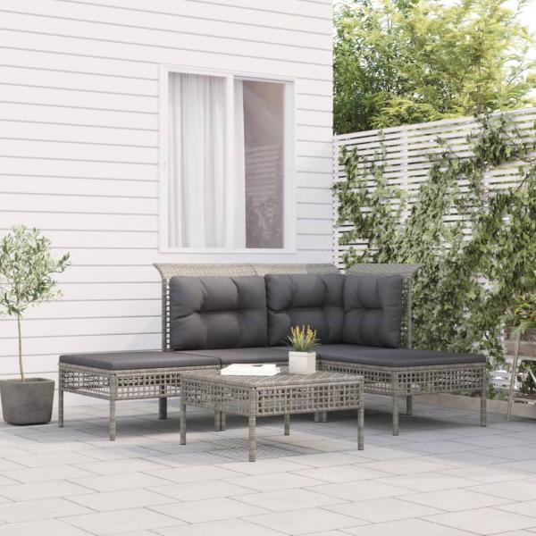 ARDEBO.de - 5-tlg. Garten-Lounge-Set mit Kissen Grau Poly Rattan