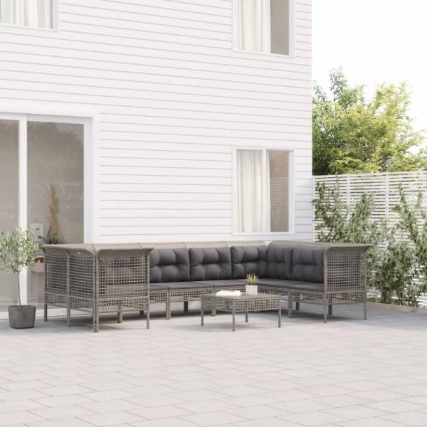 ARDEBO.de - 9-tlg. Garten-Lounge-Set mit Kissen Grau Poly Rattan