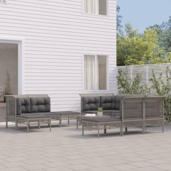 ARDEBO.de - 11-tlg. Garten-Lounge-Set mit Kissen Grau Poly Rattan