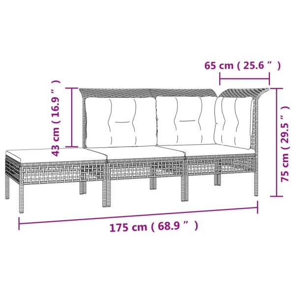 13-tlg. Garten-Lounge-Set mit Kissen Grau Poly Rattan