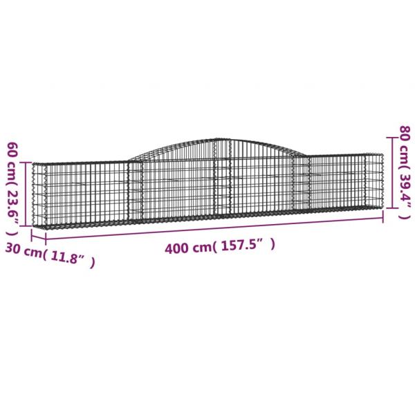 Gabionen mit Hochbogen 10 Stk. 400x30x60/80 cm Verzinktes Eisen