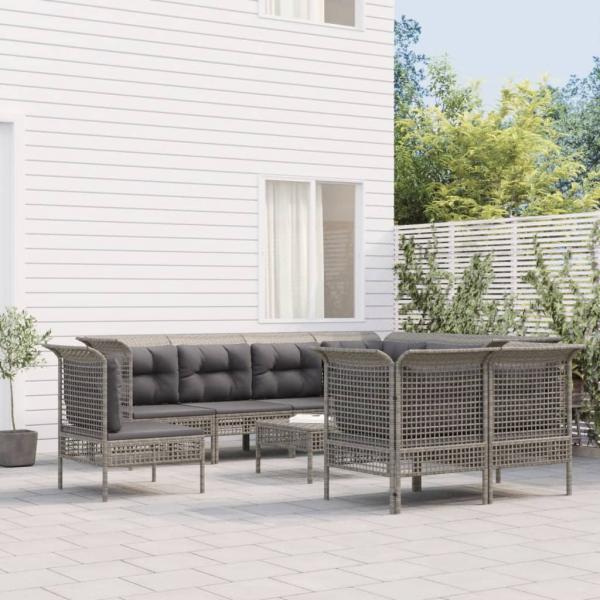 ARDEBO.de - 9-tlg. Garten-Lounge-Set mit Kissen Grau Poly Rattan