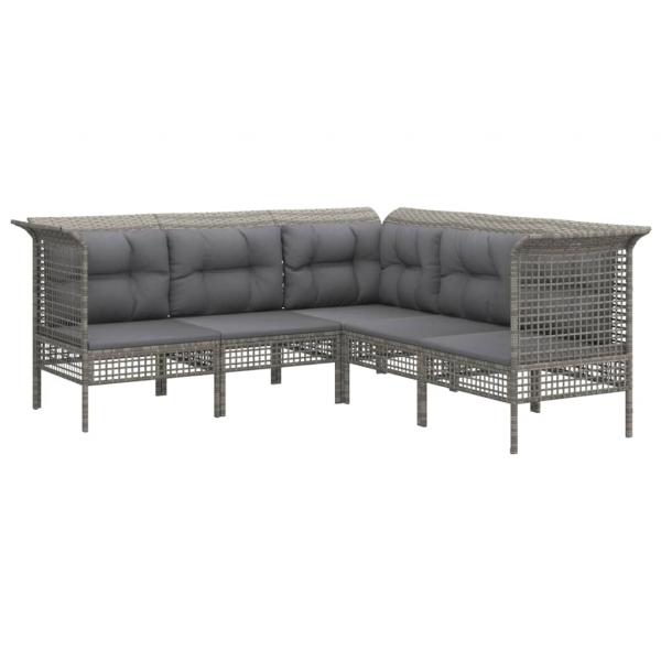 9-tlg. Garten-Lounge-Set mit Kissen Grau Poly Rattan