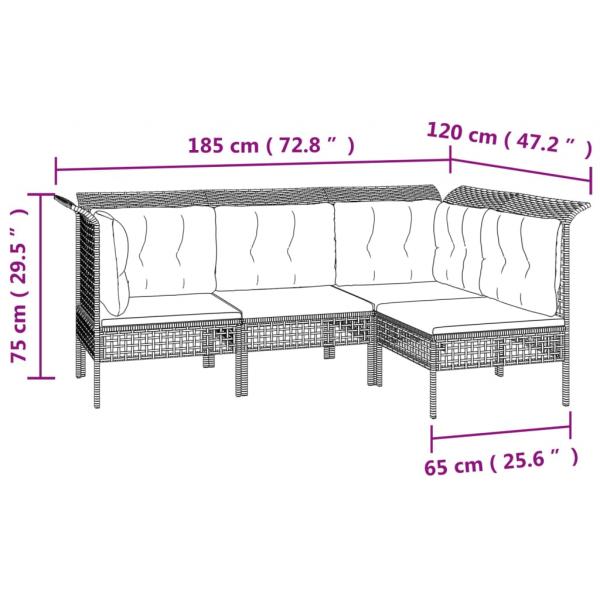 9-tlg. Garten-Lounge-Set mit Kissen Grau Poly Rattan