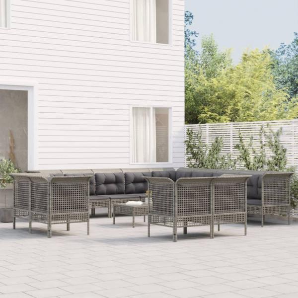 ARDEBO.de - 13-tlg. Garten-Lounge-Set mit Kissen Grau Poly Rattan