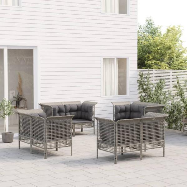 ARDEBO.de - 8-tlg. Garten-Lounge-Set mit Kissen Grau Poly Rattan