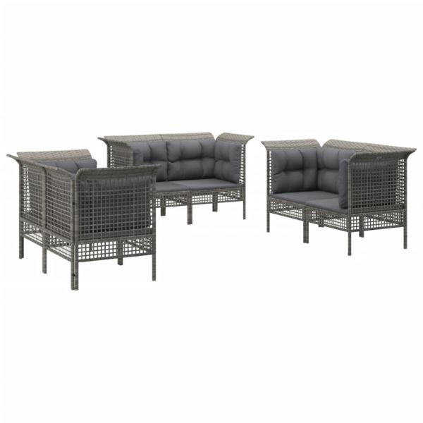 6-tlg. Garten-Lounge-Set mit Kissen Grau Poly Rattan