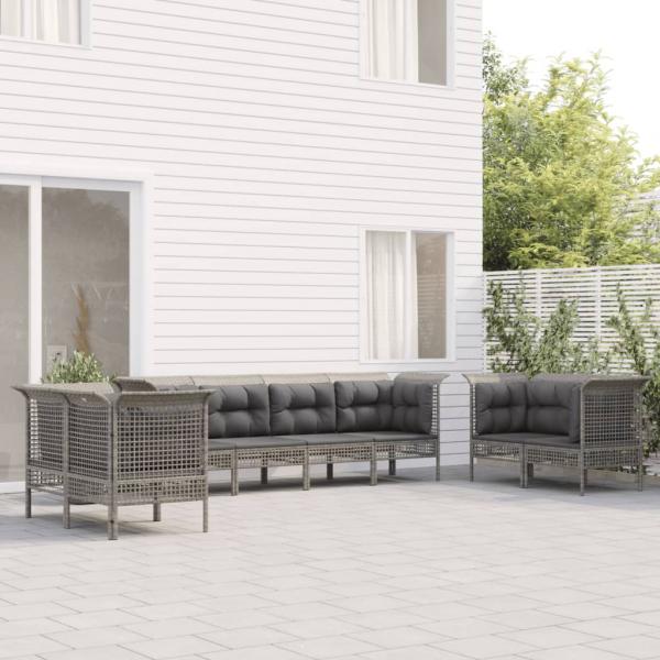 ARDEBO.de - 8-tlg. Garten-Lounge-Set mit Kissen Grau Poly Rattan