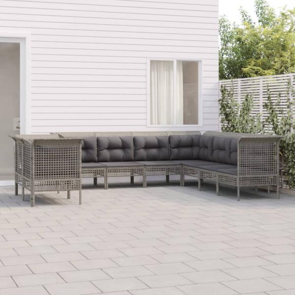 ARDEBO.de - 9-tlg. Garten-Lounge-Set mit Kissen Grau Poly Rattan