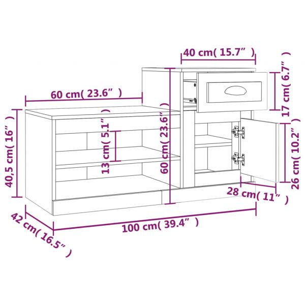 Schuhschrank Grau Sonoma 100x42x60 cm Holzwerkstoff