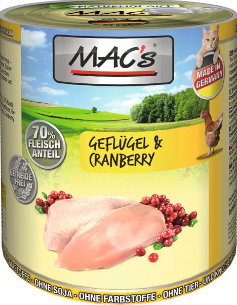 ARDEBO.de MACs Cat Geflügel, Rind & Cranberry 800g