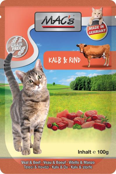 ARDEBO.de MACs Cat Pouch Pack Kalb & Rind 100g