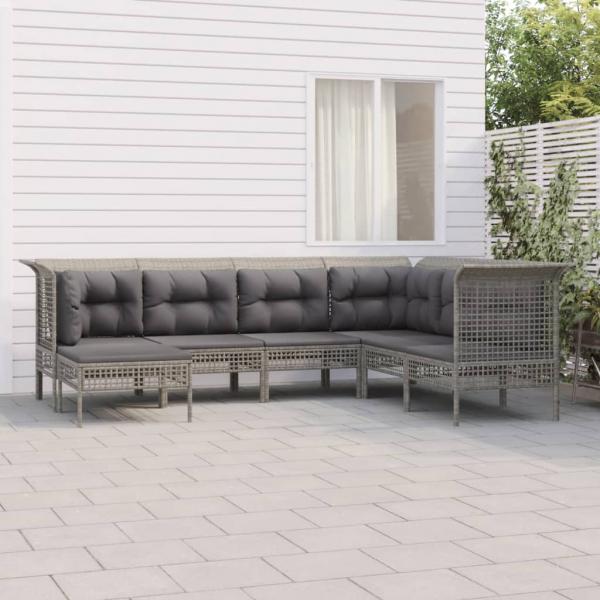 ARDEBO.de - 7-tlg. Garten-Lounge-Set mit Kissen Grau Poly Rattan