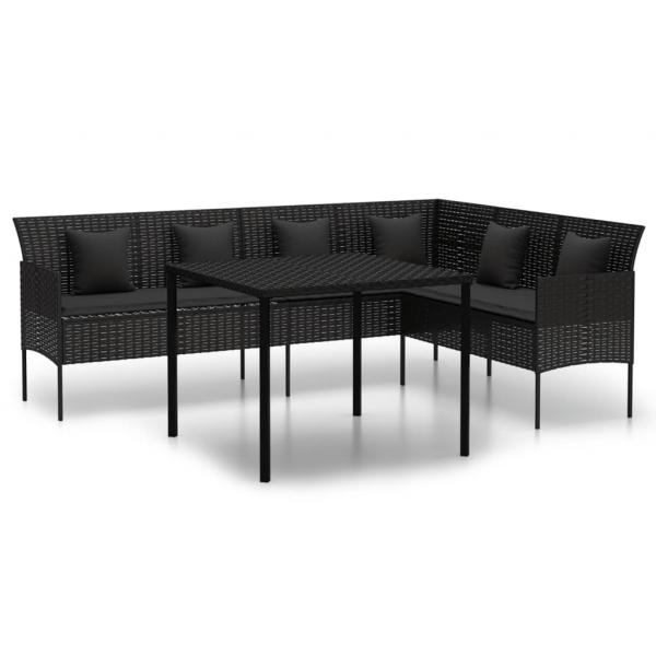 2-tlg. Garten-Essgruppe mit Kissen Schwarz Poly Rattan