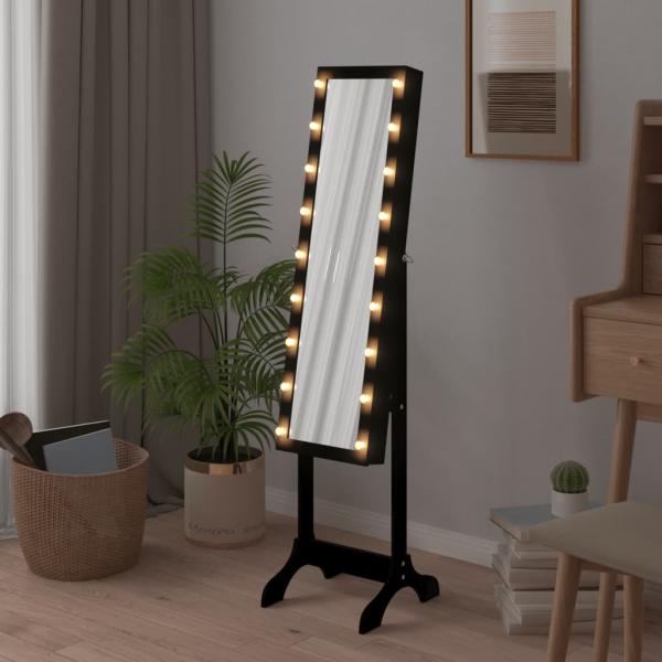 Standspiegel mit LED Schwarz 34x37x146 cm