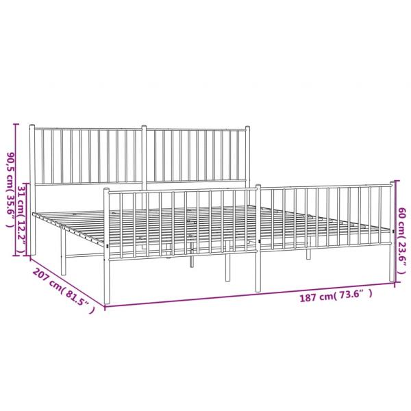 Bettgestell mit Kopf- und Fußteil Metall Schwarz 180x200 cm