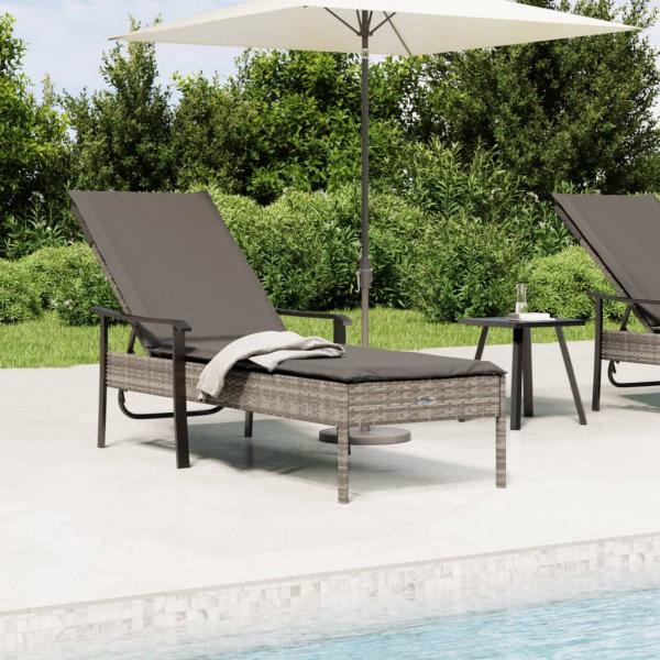 ARDEBO.de - Sonnenliege mit Auflage Grau Poly Rattan