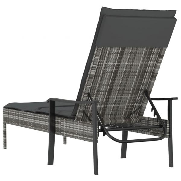 Sonnenliege mit Auflage Grau Poly Rattan