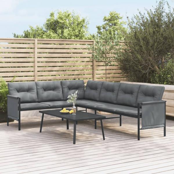 ARDEBO.de - Garten-Ecksofa Anthrazit Stahl und Textilene