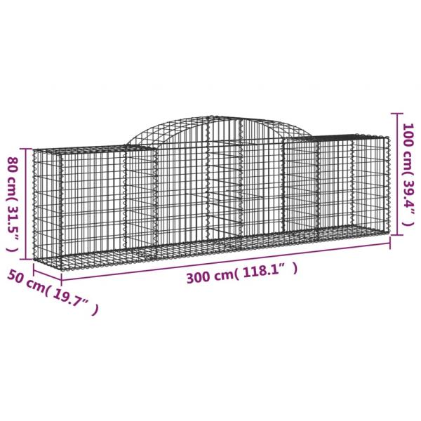 Gabionen mit Hochbogen 13 Stk. 300x50x80/100cm Verzinktes Eisen