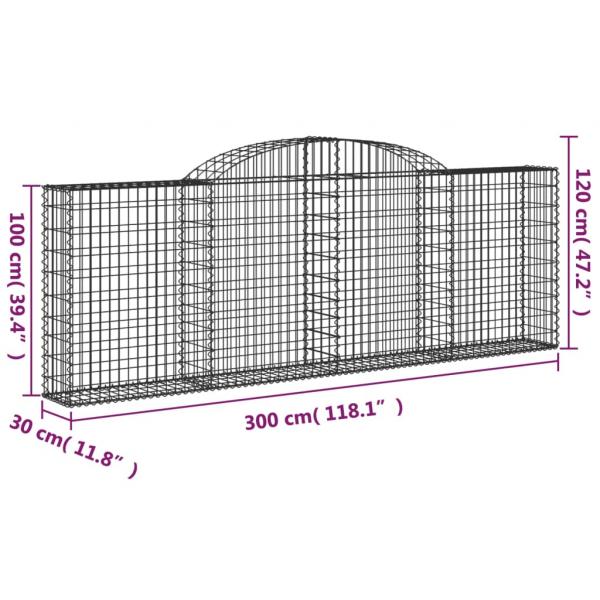 Gabionen mit Hochbogen 10 Stk 300x30x100/120cm Verzinktes Eisen