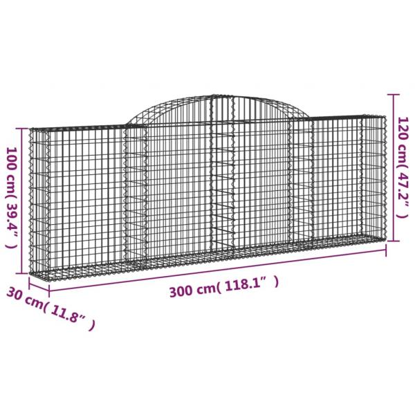 Gabionen mit Hochbogen 8 Stk. 300x30x100/120cm Verzinktes Eisen