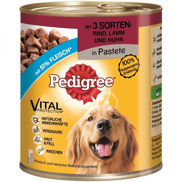 ARDEBO.de Pedigree Dose Adult 3 Sorten Rind, Lamm, Huhn 800g